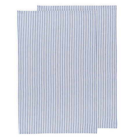 Set of two blue and white striped dish towels.