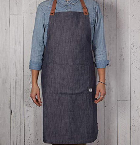 Denim Sommelier Apron with Leather Neck Strap