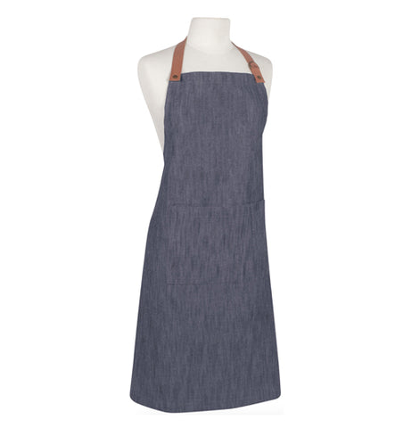 Denim renew apron with a adjustable leather strap.