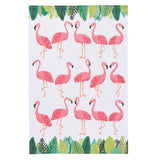 The "Flamingos" Tea Towel features the rows of pink flamingos standing over a white background. 