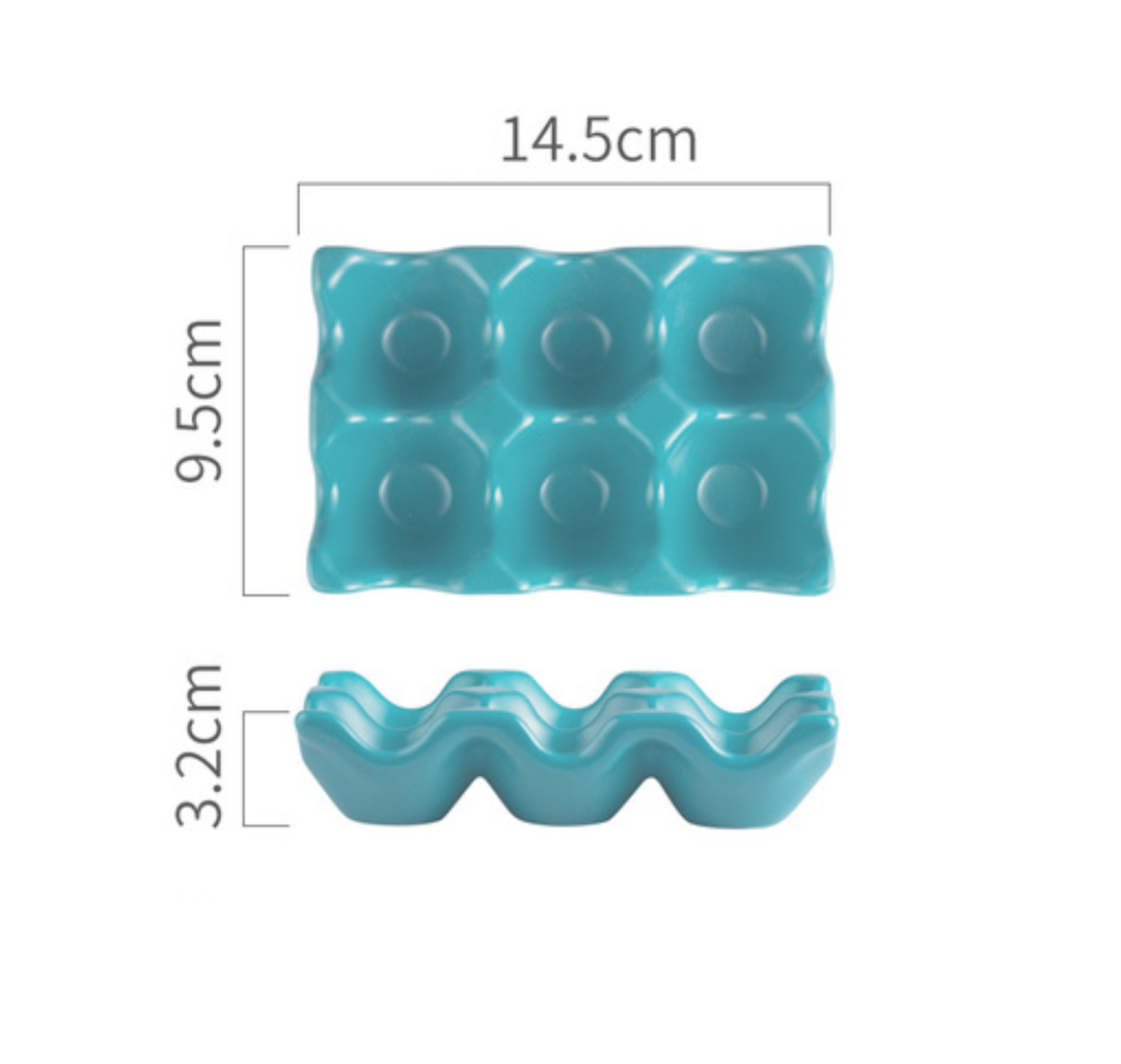 Ceramic 6 Grids Egg Holder: Sky Blue
