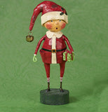 The Playing Santa Figurine stands on a green background. 