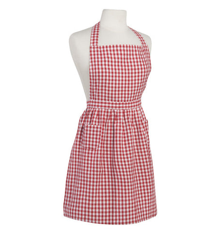 Red and white checkered apron with the mannequin. 
