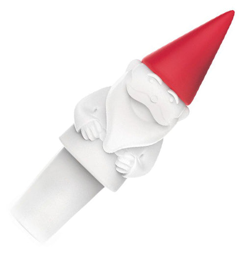 A red and white gnome bottle stopper &amp; pourer.