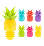 These pineapple shaped charms and bottle stopper come in different colors. The one bottle stopper is pineapple yellow and green. The six small drink charms come in red, yellow, green, pink, purple, and teal.