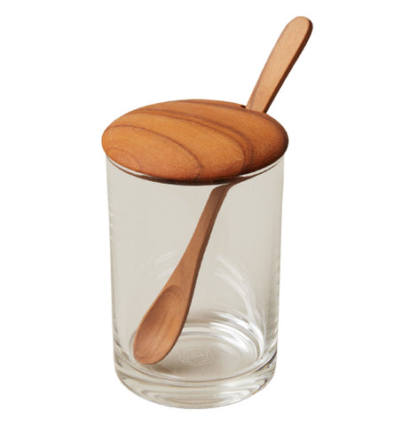 Glass Mini Cellar with Teak Lid and Spoon
