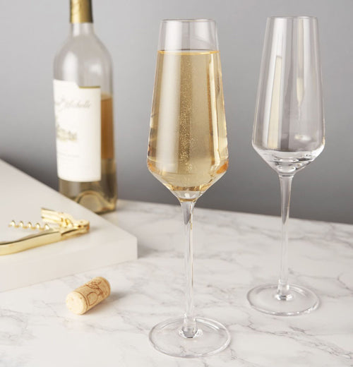 CLEARANCE - "Raye Angled Crystal" Champagne Flutes (Set of 2)