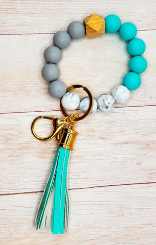 #27 Teal / Grey / White Silicone Wristlet
