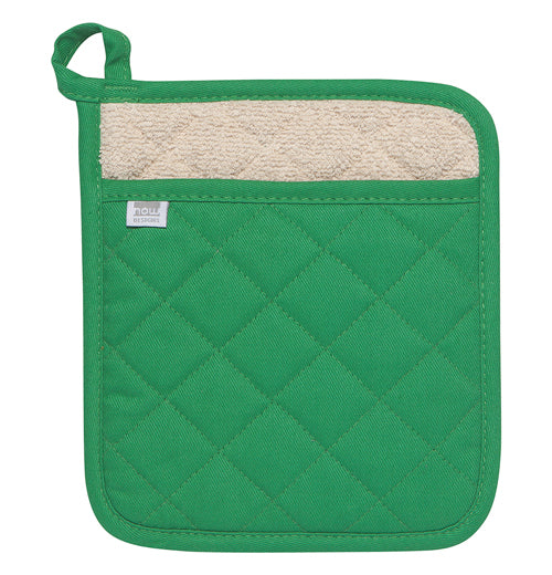 a greenbriar colored potholder that is stitched with a checkered pattern