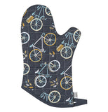 This black Sweet Ride Basic Oven Mitt features bicycles on the background. 