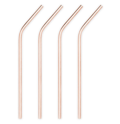 the four Copper Cocktail Straws are copper and have a slight curve at the top.