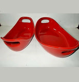 These "Red" 2 Piece Bubble and Brown Ceramic Baker Set are shown separately for size reference. 