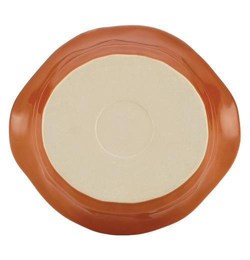 The oval-shaped baking dish is shown from the bottom.