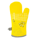 The same yellow "I'm Not Bossy" oven mitt has more chicks on the back eating bird seed.