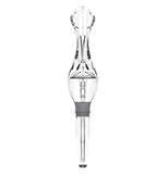 This plastic device with a flower-shaped opening at the top is made for slowing the pouring of wine and other alcoholic beverages.