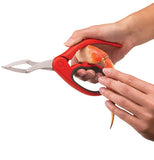The red handles are being used to break open the crab shell.