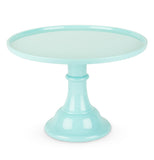 The mint colored melamine cake stand is shown from a slightly different angle.