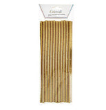 Thirteen golden paper straws are shown inside their transparent packaging. The word, "Cakewalk" is shown at the top in black lettering.