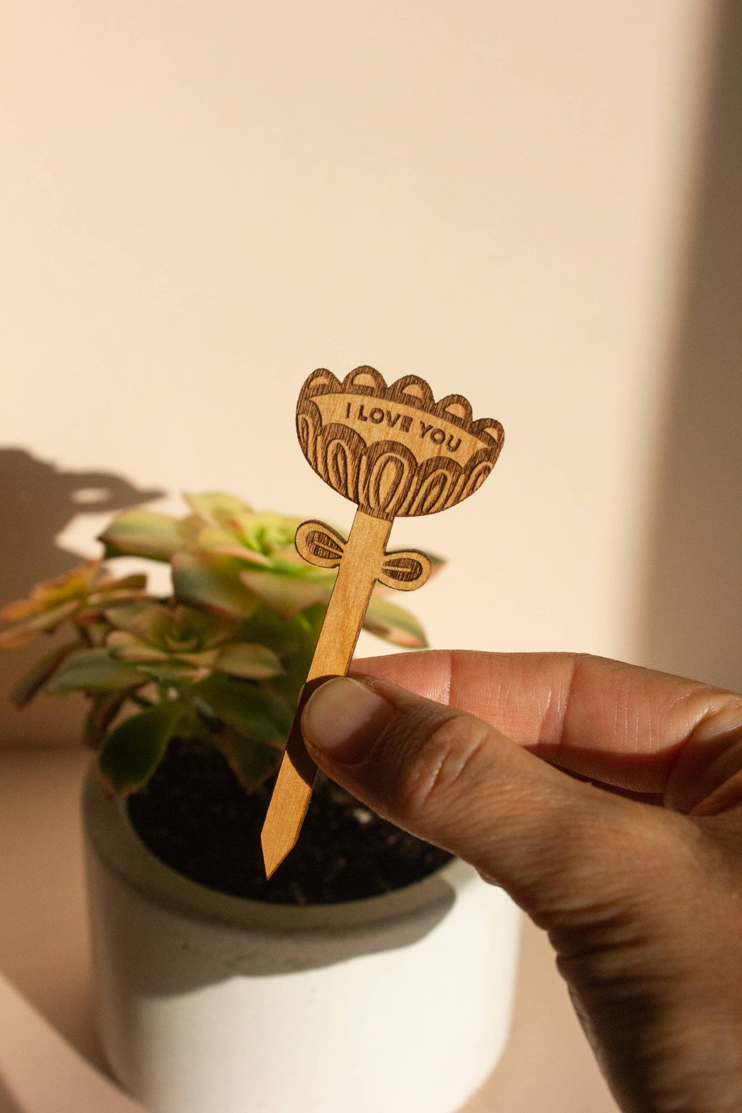 I Love You Flower Wood Plant Pick