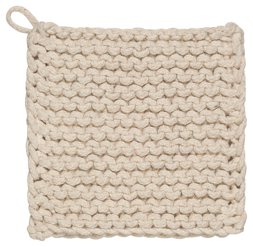 The "Parker Knit" Potholder with a hanging loop is a cream color. 