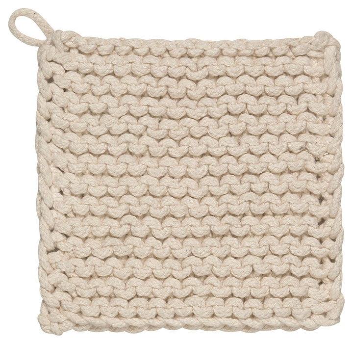 The "Parker Knit" Potholder with a hanging loop is a cream color. 