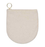 This is the back of the white pouch with a zipper closure with loop.