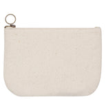 The back of the cream colored "Frida" zip up pouch is shown to be blank.