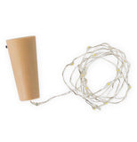 The "Warm White Bottle" String Lights has a brown plastic cork and a wire that has 20 LED lights. 