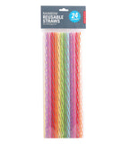 It shows multicolored straws in its packaging.