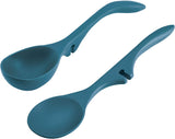 Marine blue "Lazy" ladle and spoon utensil set on a white background.