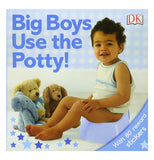 This cover of the Big Boys Use the Potty shows a child sitting on a light blue toilet with some stuffed toy animals in front of him.