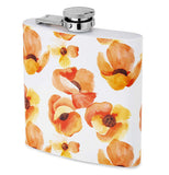 The flask with the orange poppy design is shown from a slightly turned frontal angle.