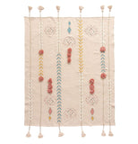Cotton Embroidered Throw w/ Tassels & Applique, Cream Color