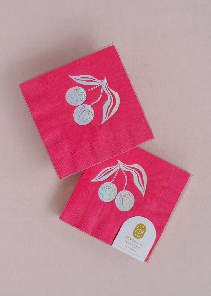 Disco Cherries Hot Pink Cocktail Paper Beverage Napkins - Se