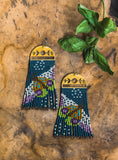 Beaded Handwoven Moonlit Moth Fringe Earrings (Forest)