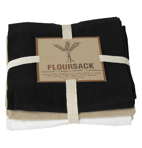Now Designs Floursack Kitchen Towels Set of Three Black Oyster White