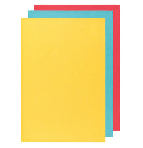 Flour Sack Dishtowels,that are lemon,turquoise,and Grenadine.