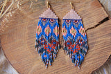 Beaded Handwoven Huipil Fringe Earrings (Ocean Sunset)