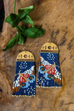 Beaded Handwoven Moonlit Moth Fringe Earrings (Indigo)