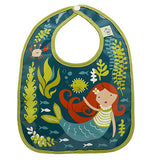 Green "Isla the Mermaid" baby bib that contains a mermaid with green sea plants