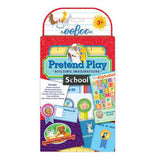 the pretend play package shows some of the items included in the set such as ribbons, student id, classroom poster, and library card