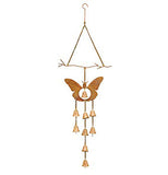 This butterfly wind chime has a bell hanging in the center of a bronze butterfly with 8 bells hanging down on chains.