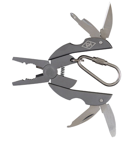 This multi-purpose tool is a Swiss army knife with a knife, small saw, hammer, nail remover, and scraper all in one.