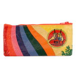 The back of the pencil case has a rainbow design and hands holding jars with art brushes in them.