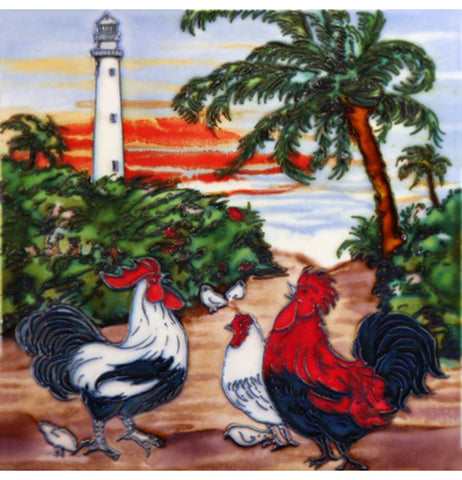 Roosters with Lighthouse Tile