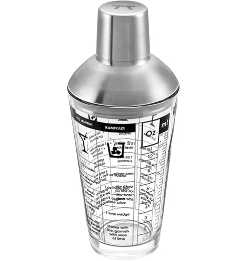 Cocktail Recipe Shaker, Glass &amp; Stainless Steel