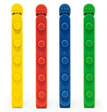 The "Stackable Bag Clips" in four colors: yellow, red, blue, and green,have raised dots for stacking one on top of the other.