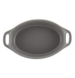 The "Gray" 1.5-quart Oval Baking Dish has the wide opening on the top. 