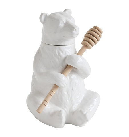 Ceramic Bear Honey Pot w/ Bamboo Honey Dipper