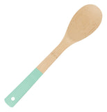 Bamboo wooden spoon with mint green handle.
